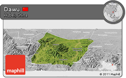 Satellite Panoramic Map of Dawu, lighten, desaturated