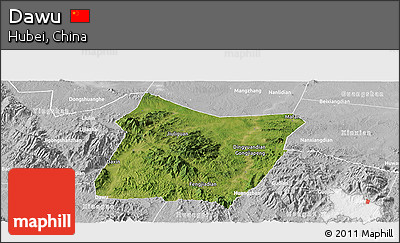 Satellite Panoramic Map of Dawu, lighten, desaturated