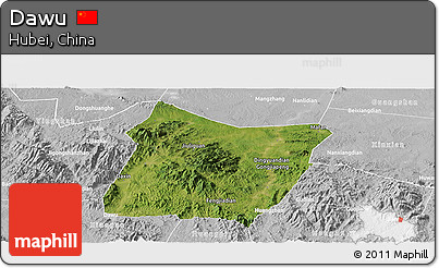 Satellite Panoramic Map of Dawu, lighten, desaturated
