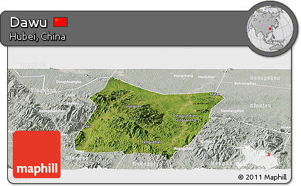 Satellite Panoramic Map of Dawu, lighten, semi-desaturated