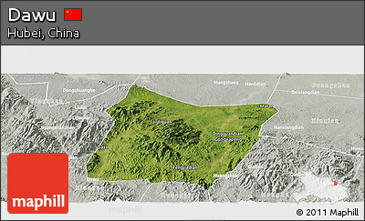 Satellite Panoramic Map of Dawu, lighten, semi-desaturated