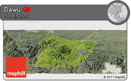 Satellite Panoramic Map of Dawu, semi-desaturated