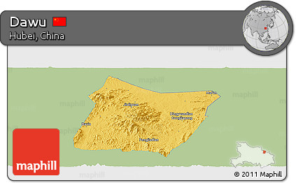 Savanna Style Panoramic Map of Dawu, single color outside