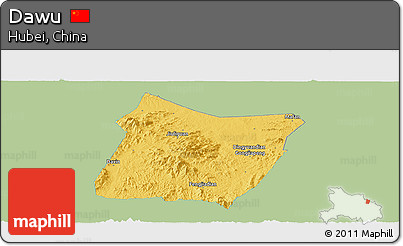 Savanna Style Panoramic Map of Dawu, single color outside