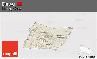 Shaded Relief Panoramic Map of Dawu, cropped outside