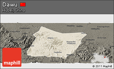 Shaded Relief Panoramic Map of Dawu, darken
