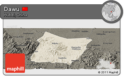 Shaded Relief Panoramic Map of Dawu, darken