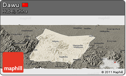 Shaded Relief Panoramic Map of Dawu, darken