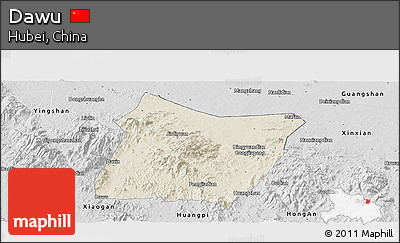 Shaded Relief Panoramic Map of Dawu, desaturated