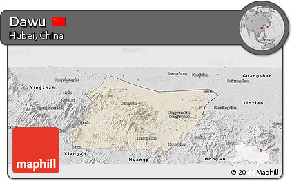 Shaded Relief Panoramic Map of Dawu, desaturated