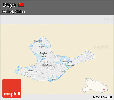 Classic Style 3D Map of Daye, single color outside