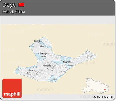 Classic Style 3D Map of Daye, single color outside