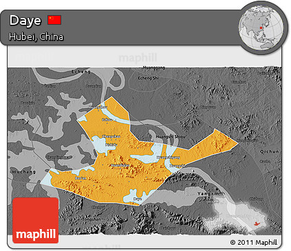 Political 3D Map of Daye, darken, desaturated