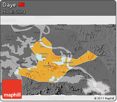 Political 3D Map of Daye, darken, desaturated