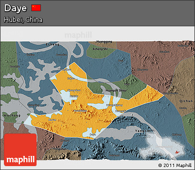 Political 3D Map of Daye, darken, semi-desaturated