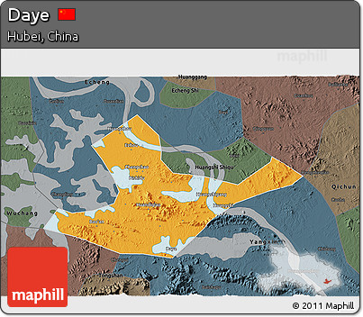Political 3D Map of Daye, darken, semi-desaturated