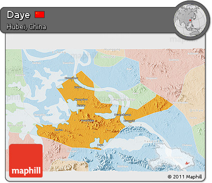 Political 3D Map of Daye, lighten