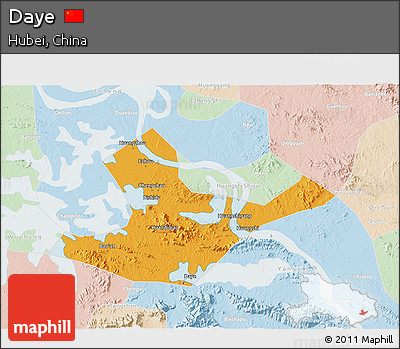 Political 3D Map of Daye, lighten