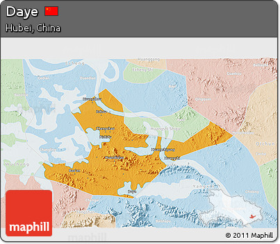 Political 3D Map of Daye, lighten