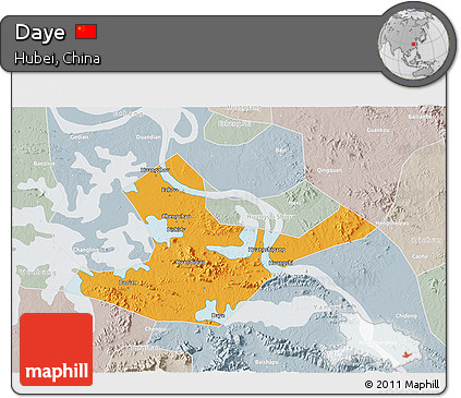 Political 3D Map of Daye, lighten, semi-desaturated