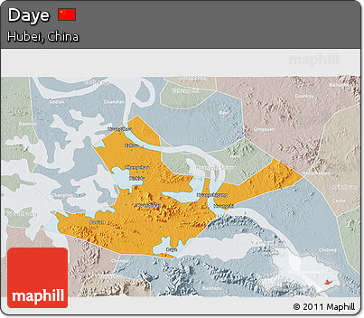 Political 3D Map of Daye, lighten, semi-desaturated