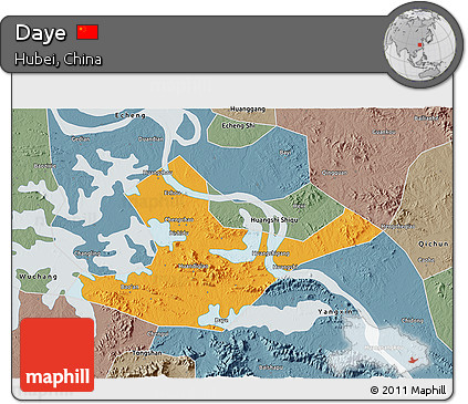 Political 3D Map of Daye, semi-desaturated