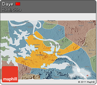 Political 3D Map of Daye, semi-desaturated