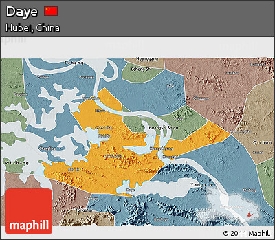 Political 3D Map of Daye, semi-desaturated