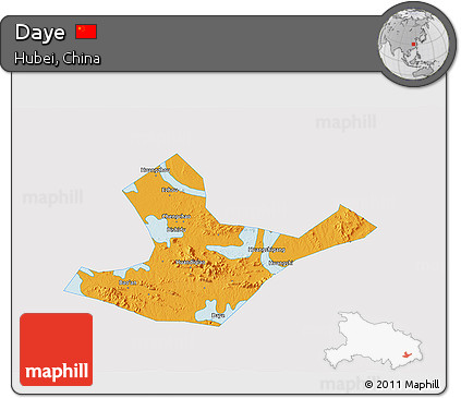 Political 3D Map of Daye, single color outside