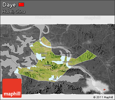 Satellite 3D Map of Daye, darken, desaturated