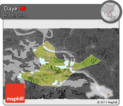 Satellite 3D Map of Daye, darken, desaturated