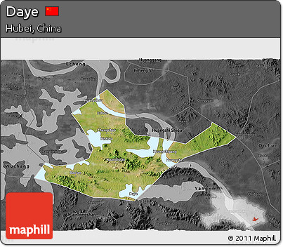 Satellite 3D Map of Daye, darken, desaturated