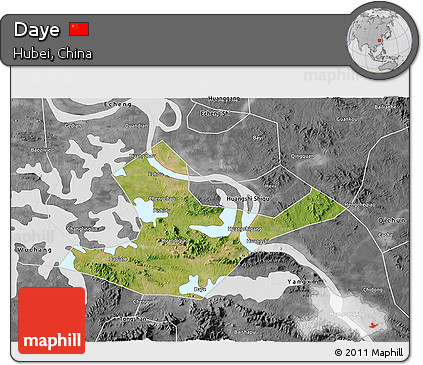 Satellite 3D Map of Daye, desaturated
