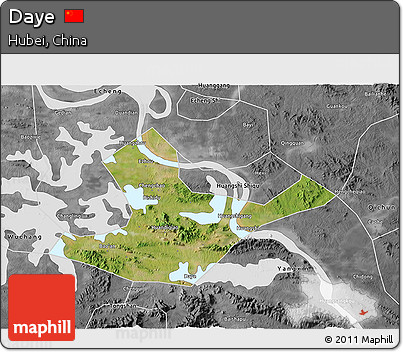 Satellite 3D Map of Daye, desaturated