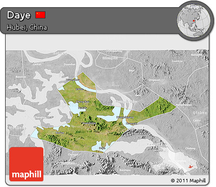 Satellite 3D Map of Daye, lighten, desaturated