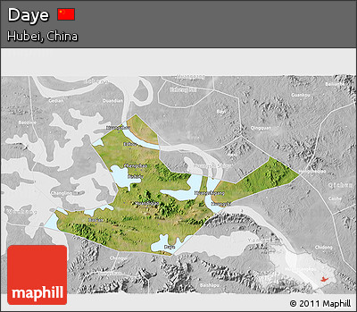 Satellite 3D Map of Daye, lighten, desaturated