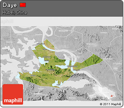 Satellite 3D Map of Daye, lighten, desaturated