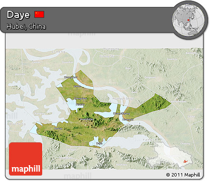 Satellite 3D Map of Daye, lighten