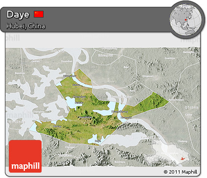 Satellite 3D Map of Daye, lighten, semi-desaturated