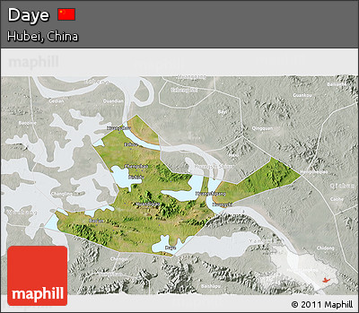 Satellite 3D Map of Daye, lighten, semi-desaturated