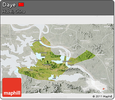 Satellite 3D Map of Daye, lighten, semi-desaturated