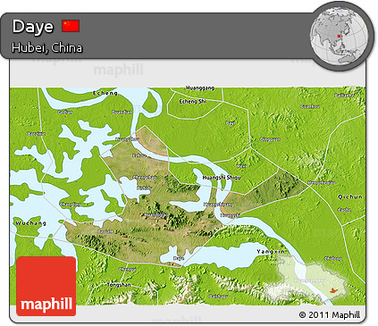 Satellite 3D Map of Daye, physical outside