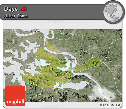 Satellite 3D Map of Daye, semi-desaturated