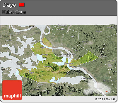 Satellite 3D Map of Daye, semi-desaturated