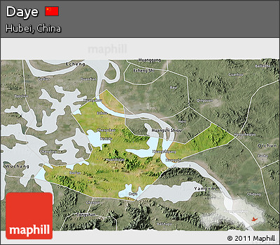 Satellite 3D Map of Daye, semi-desaturated