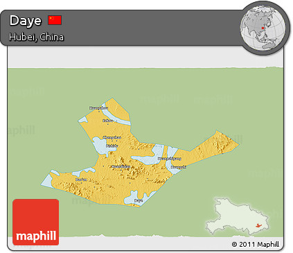 Savanna Style 3D Map of Daye, single color outside