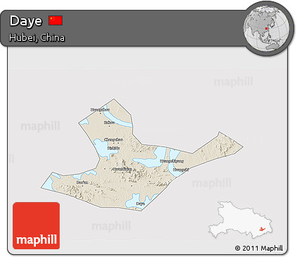 Shaded Relief 3D Map of Daye, cropped outside