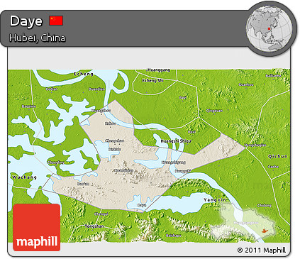 Shaded Relief 3D Map of Daye, physical outside