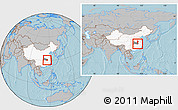 Gray Location Map of Daye, highlighted country, highlighted parent region, within the entire country, hill shading
