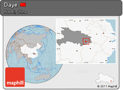 Gray Location Map of Daye, highlighted country, highlighted parent region, hill shading